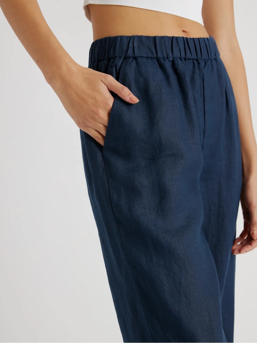 Quince 100% European Linen Pants (Size S, Navy)